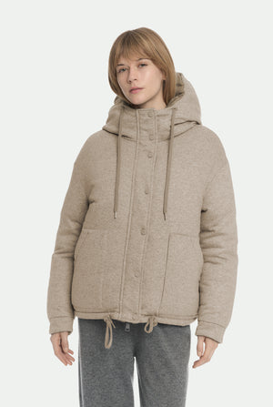 Down jacket in cashmere and wool mix