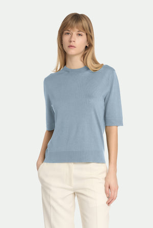 Jersey de cuello redondo de cachemira y seda