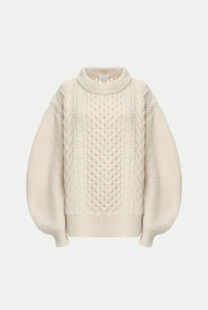 Col rond aran en cachemire et laine