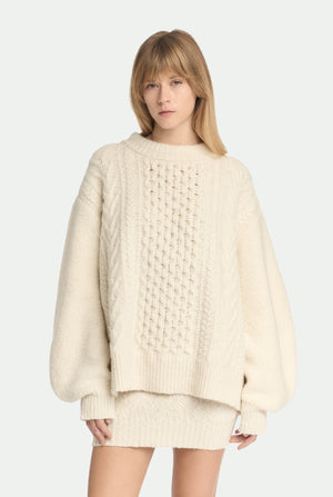 Maglia girocollo aran in cashmere e lana