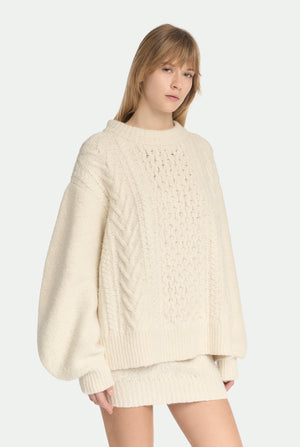 Maglia girocollo aran in cashmere e lana