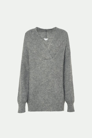 Virgin wool, mohair wool and silk V-neck sweater
