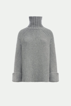Collo alto a coste raglan in cashmere