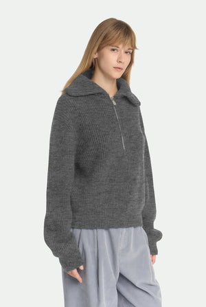 Ribbed zip polo in 100% cashmere