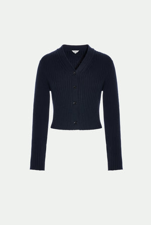 Cardigan a costa in lana vergine