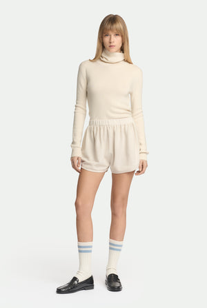 Short en piqué de laine vierge et soie