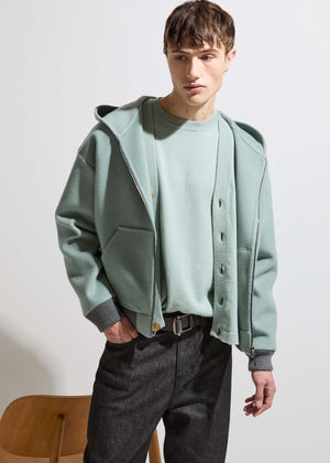 Bomber in lana vergine e cashmere da uomo nel colore azzurro