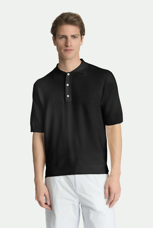 Polo piqué en laine vierge et soie